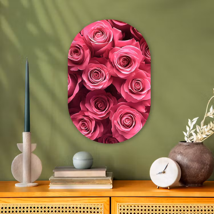 Rozen - Pink - Bloem Wandcirkel Ovaal Forex klein -sfeer2