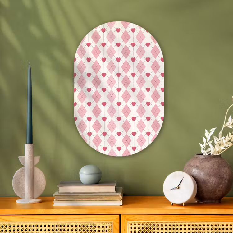 Ruiten - Klassiek - Roze - Wit Wandcirkel Ovaal Forex klein 630 -sfeer2
