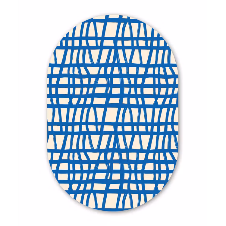 Ruitpatroon - Blauw - Crème Wandcirkel Ovaal Forex klein 630 -3d