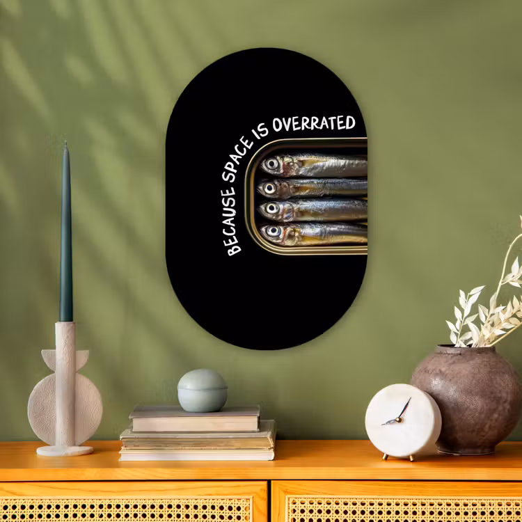 Sardines - Tekst - Vis - Blik Wandcirkel Ovaal Forex klein -sfeer2