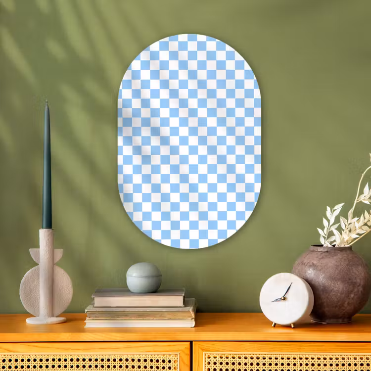 Schaakbord - Klassiek - Blauw Wandcirkel Ovaal Forex klein 630 -sfeer2