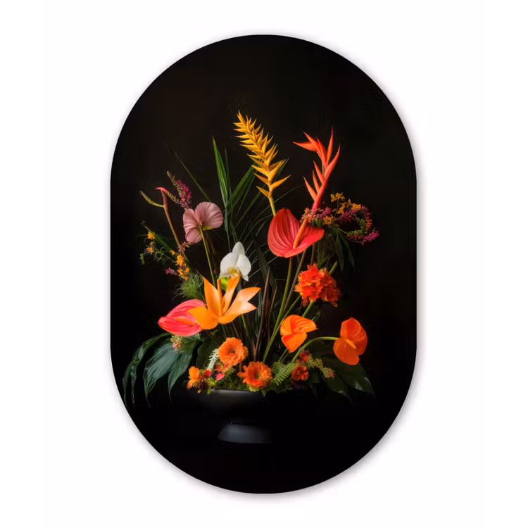 Schaal - Boeket - Bloemen Wandcirkel Ovaal Forex klein -3d