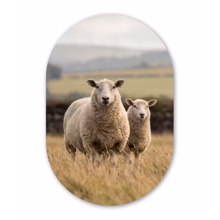 Schapen - Weidenlandschap - Heuvels Wandcirkel Ovaal Forex klein -3d