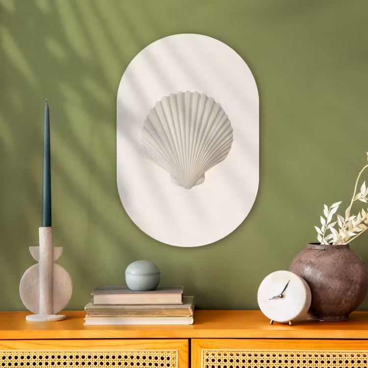 Schelp - Minimalistisch - Wit Wandcirkel Ovaal Forex klein -sfeer2