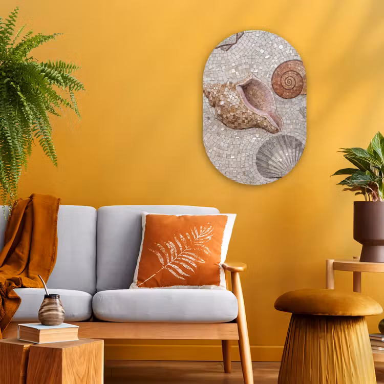 Schelp - Mozaïek - Zee - Beige - Modern Wandcirkel Ovaal Forex klein -sfeer4