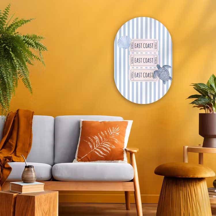 Schelp - Oceaan - Kust - Blauw - Illustratie Wandcirkel Ovaal Forex klein -sfeer4