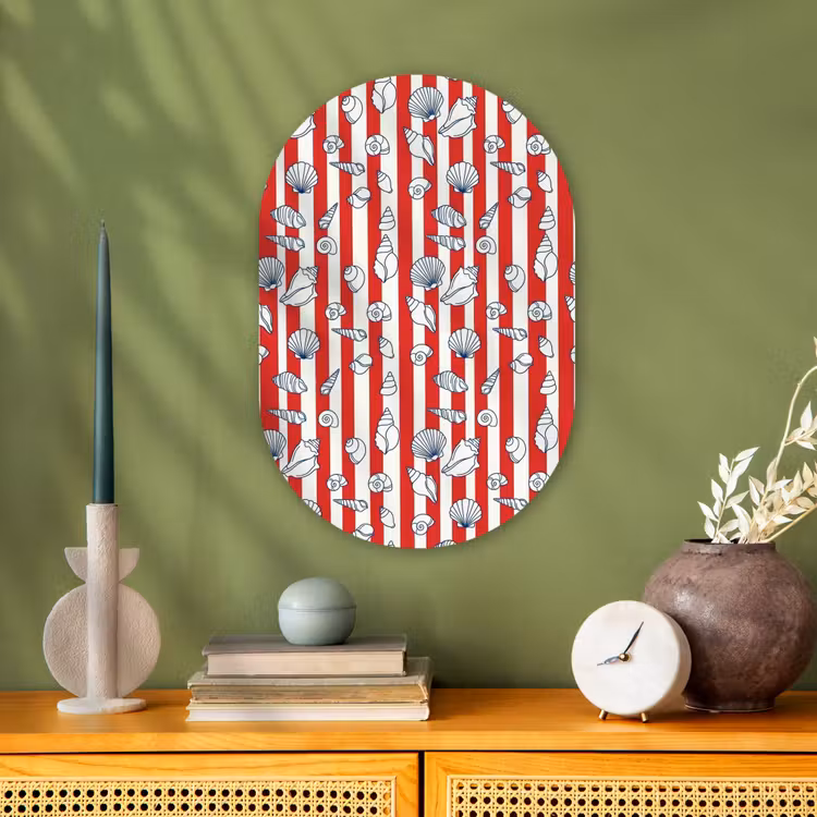 Schelp - Zeedieren - Zomer - Illustratie - Rood - Blauw Wandcirkel Ovaal Forex klein -sfeer2