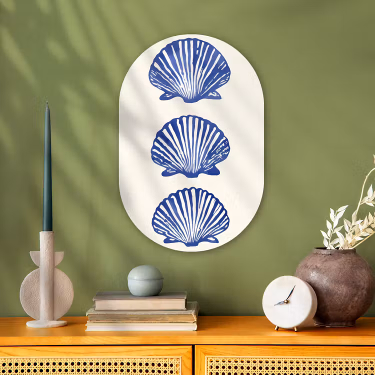 Schelpen - Blauw - Patroon Wandcirkel Ovaal Forex klein -sfeer2