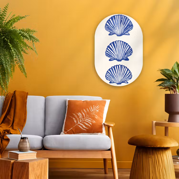 Schelpen - Blauw - Patroon Wandcirkel Ovaal Forex klein -sfeer4