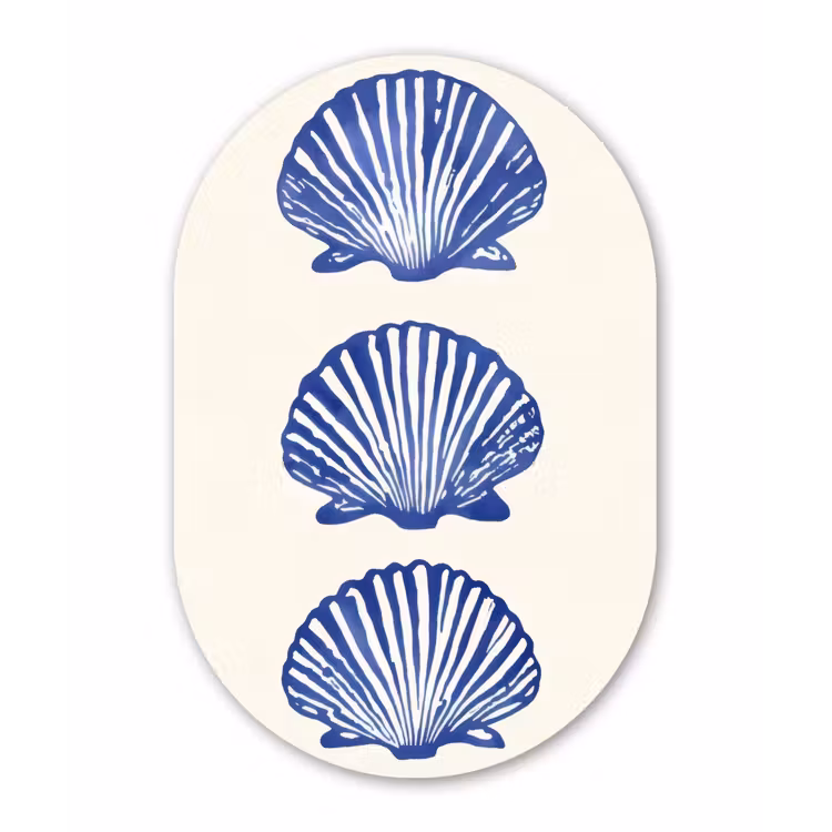Schelpen - Blauw - Patroon Wandcirkel Ovaal Forex klein -3d