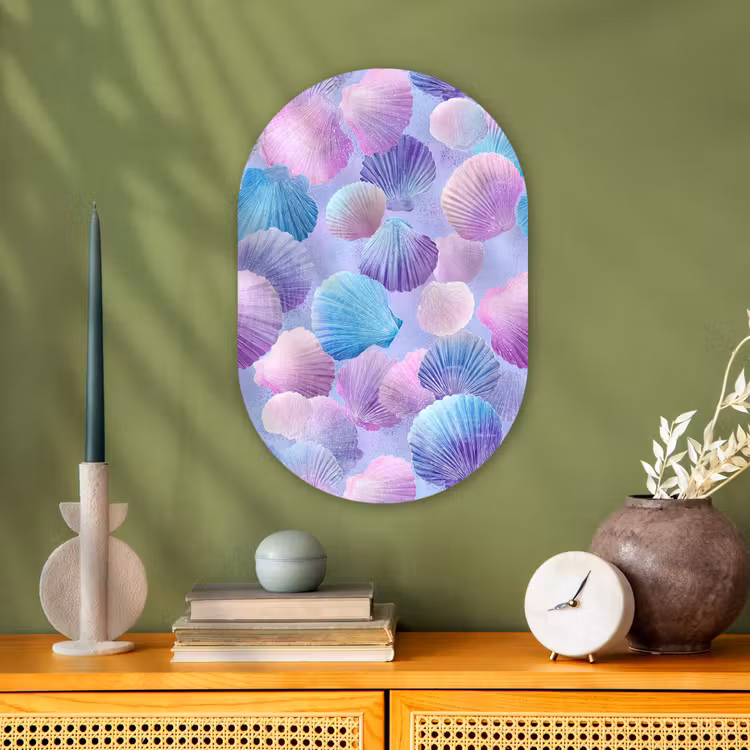 Schelpen - Paars - Blauw - Patroon Wandcirkel Ovaal Forex klein -sfeer2
