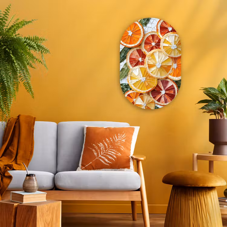 Schijfjes - Fruit - Oranje - Mozaïek Wandcirkel Ovaal Forex klein -sfeer4