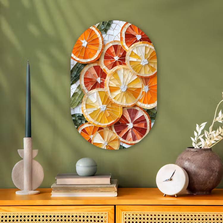Schijfjes - Fruit - Oranje - Mozaïek Wandcirkel Ovaal Forex klein -sfeer2