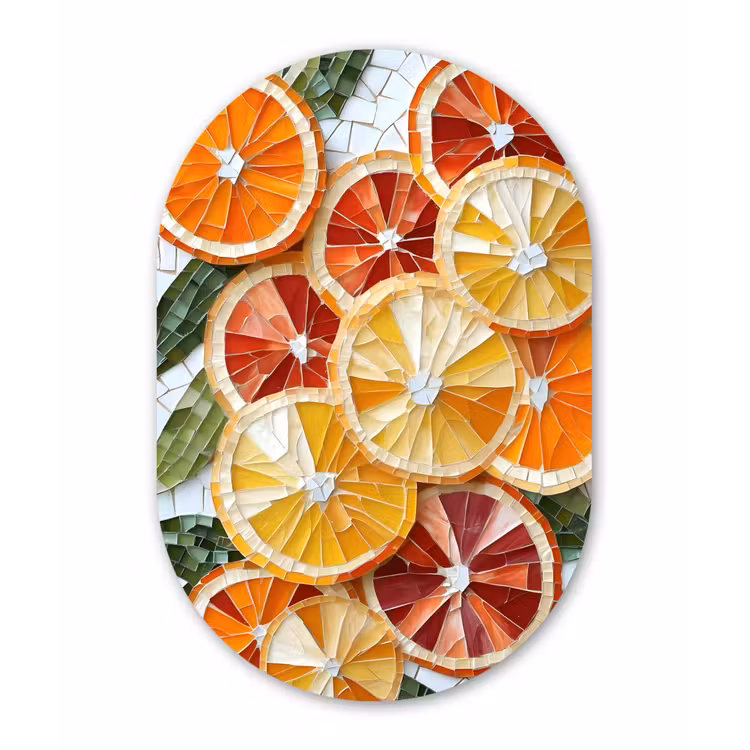 Schijfjes - Fruit - Oranje - Mozaïek Wandcirkel Ovaal Forex klein -3d