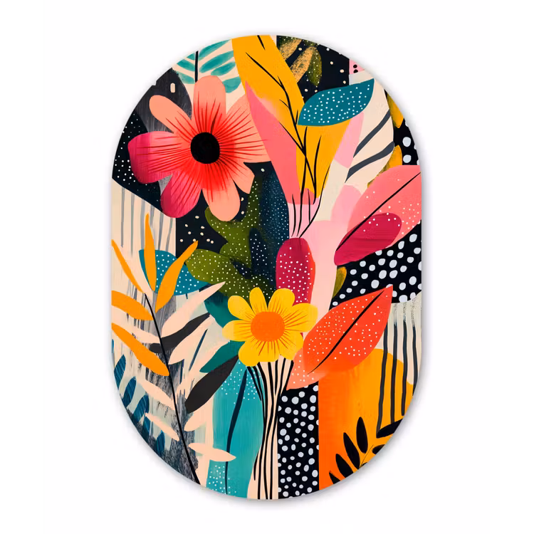Schilderij - Abstract - Bloemen - Roze Wandcirkel Ovaal Forex klein -3d