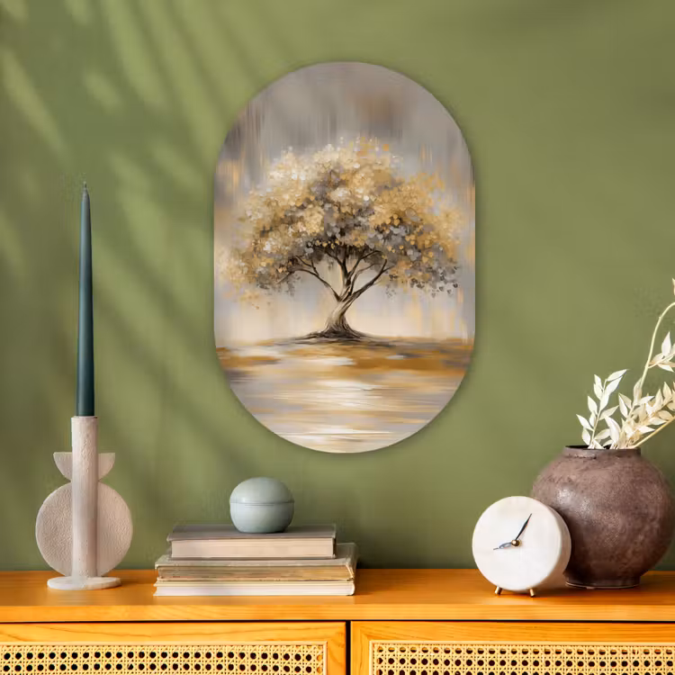 Schilderij - Boom - Abstract - Bladeren Wandcirkel Ovaal Forex klein -sfeer2