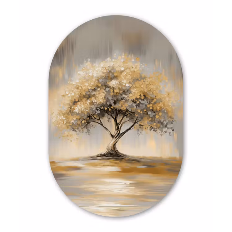 Schilderij - Boom - Abstract - Bladeren Wandcirkel Ovaal Forex klein -3d