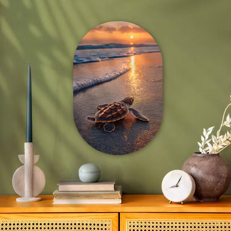 Schildpad - strand - Zonsondergang Wandcirkel Ovaal Forex klein -sfeer2