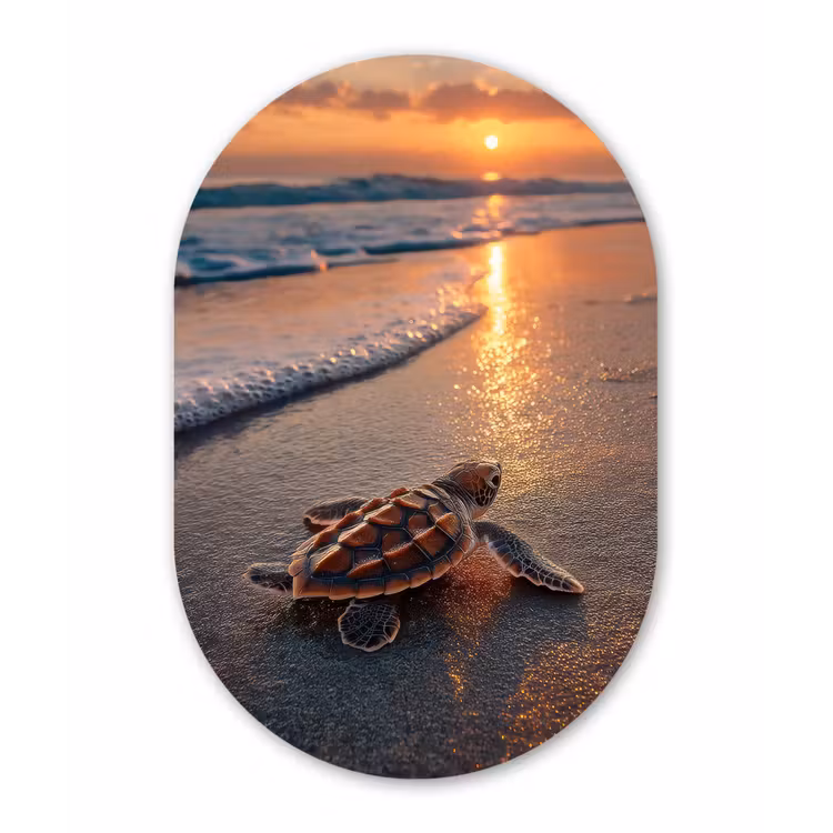 Schildpad - strand - Zonsondergang Wandcirkel Ovaal Forex klein -3d