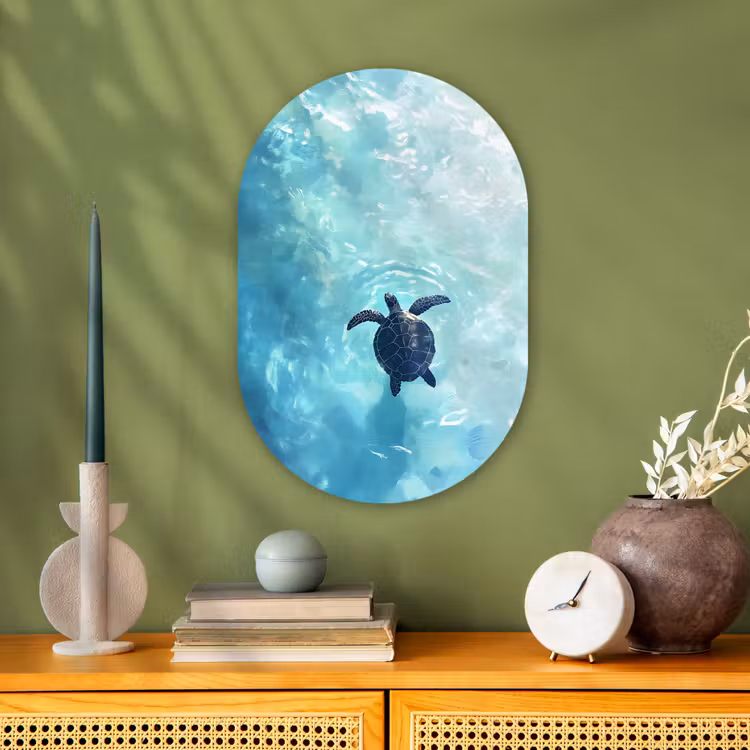 Schildpad - Zee - Blauw - Schittering Wandcirkel Ovaal Forex klein -sfeer2