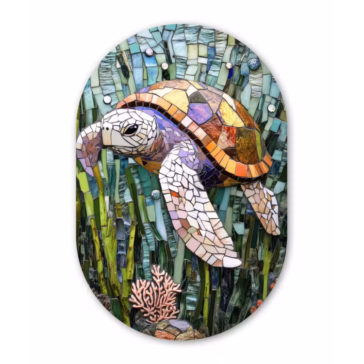 Schildpad - Zeewier - Mozaïek Wandcirkel Ovaal Forex klein -3d