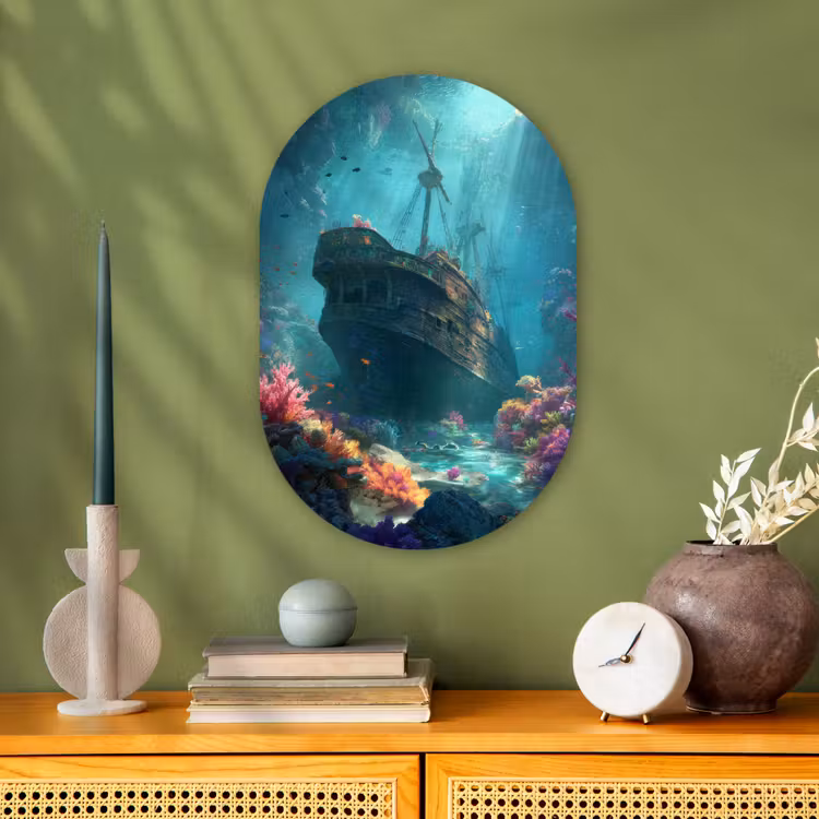 Schip - Hout - Koraalriffen - Zonlicht Wandcirkel Ovaal Forex klein -sfeer2