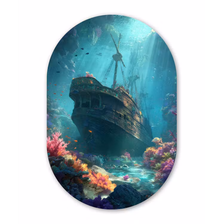 Schip - Hout - Koraalriffen - Zonlicht Wandcirkel Ovaal Forex klein -3d