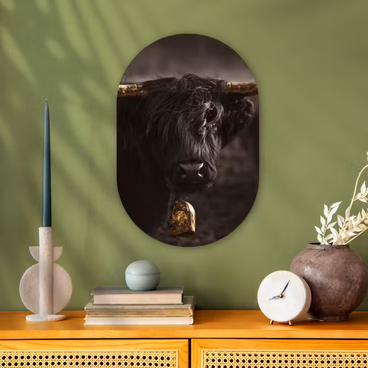 Schotse hooglander - Goud - Koebel - Hoorns - Dieren Wandcirkel Ovaal Forex klein -sfeer2