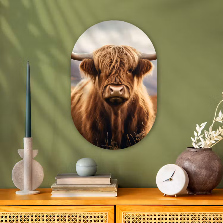 Schotse hooglander - Landschap - Dier Wandcirkel Ovaal Forex klein -sfeer2
