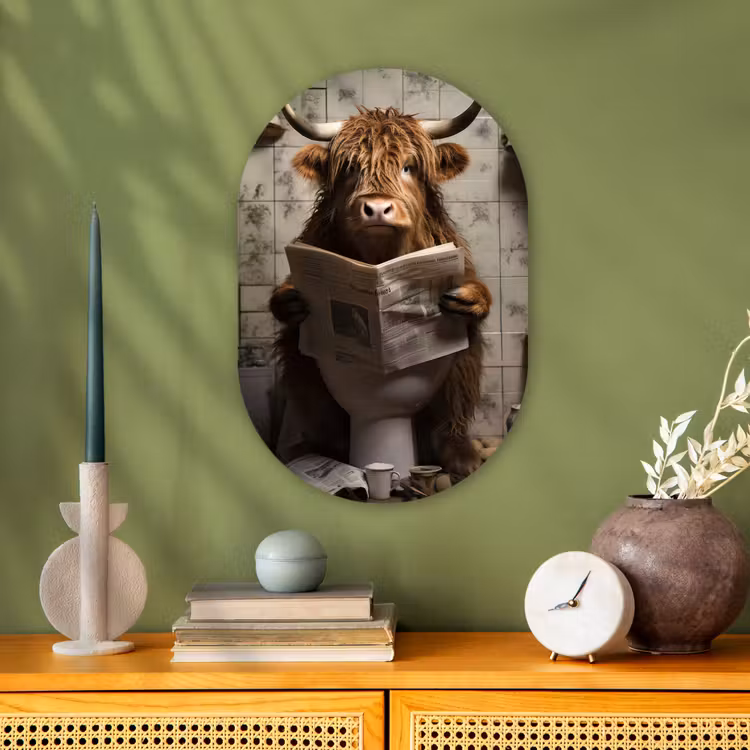 Schotse hooglander - Toilet - Krant - Badkamer Wandcirkel Ovaal Forex klein -sfeer2