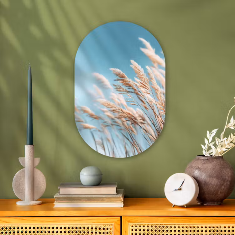 Siergras - Wind - Lichtbruin Wandcirkel Ovaal Forex klein -sfeer2