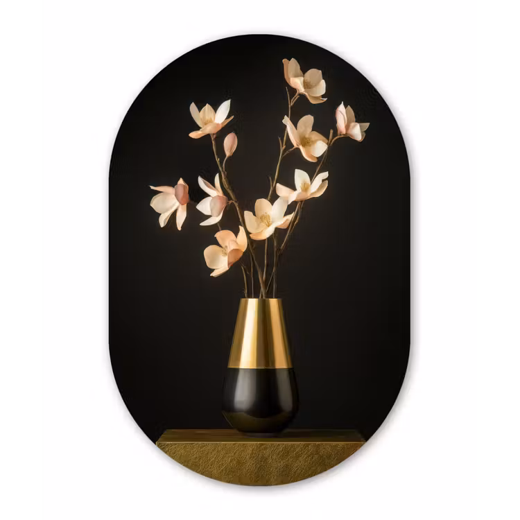Sierlijk - Boeket - Goud - Vaas Wandcirkel Ovaal Forex klein -3d