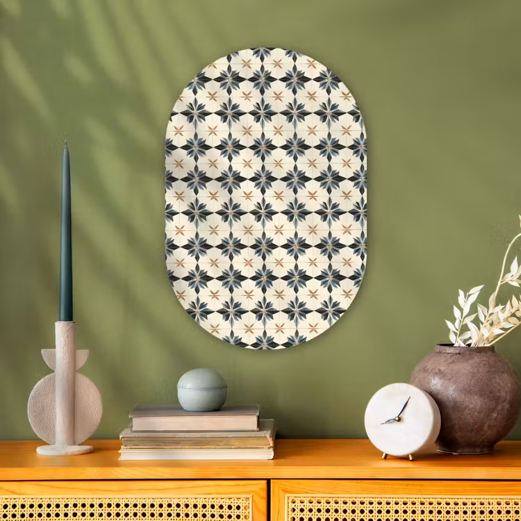 Sierlijk - Ornament - Blauw Wandcirkel Ovaal Forex klein 630 -sfeer2