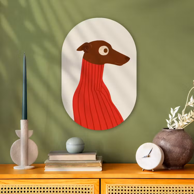 Silhouet - Hond - Trui - Rood Wandcirkel Ovaal Forex klein -sfeer2