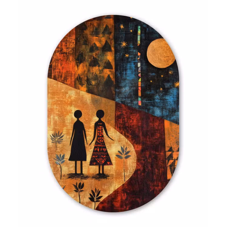 Silhouetten - Abstract - Zon - Maan Wandcirkel Ovaal Forex klein -3d
