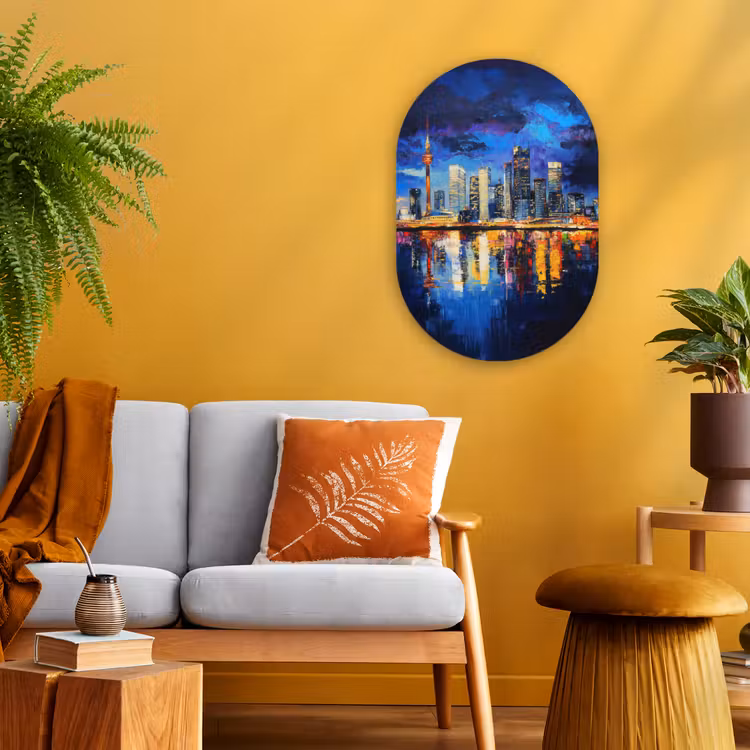 Skyline Toronto - Modern - Stadslicht - Blauw Wandcirkel Ovaal Forex klein -sfeer4