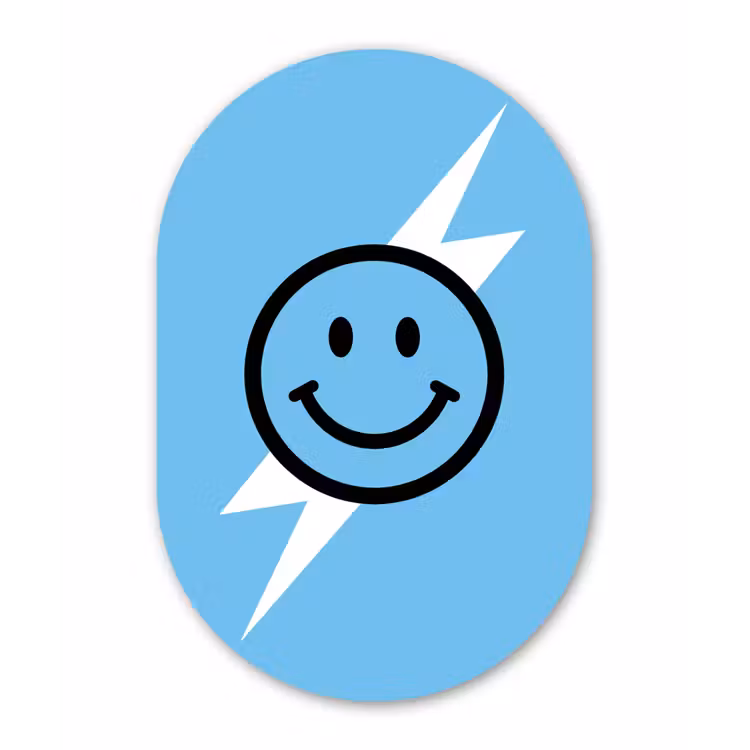 Smiley - Blauw - Bliksem Wandcirkel Ovaal Forex klein -3d
