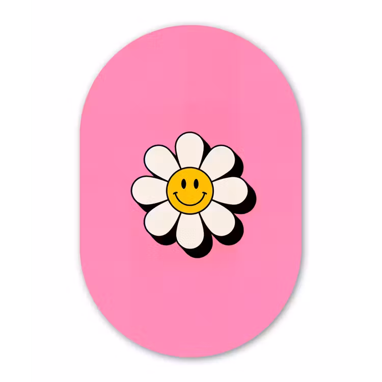 Smiley - Bloem - Roze Wandcirkel Ovaal Forex klein -3d