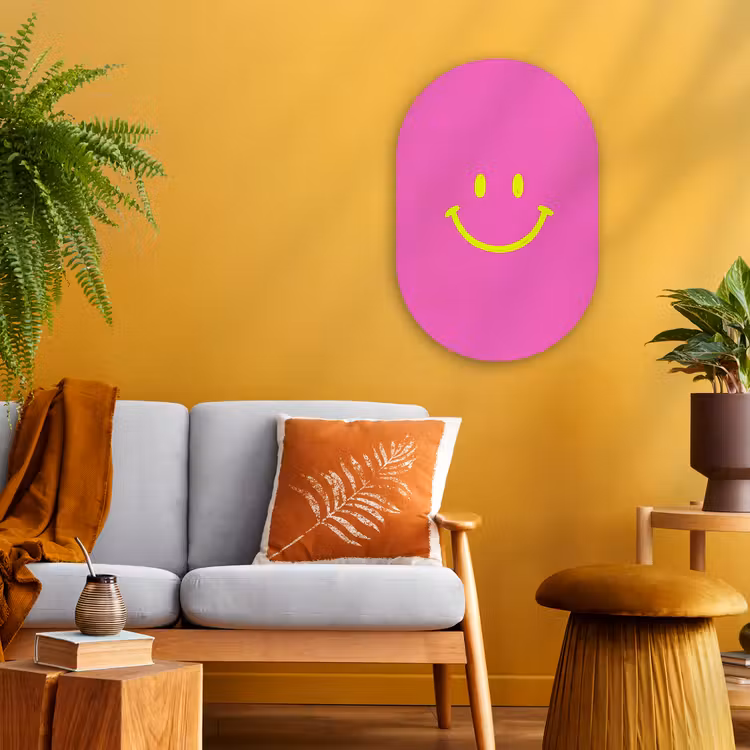 Smiley - Vrolijk - Roze Wandcirkel Ovaal Forex klein -sfeer4