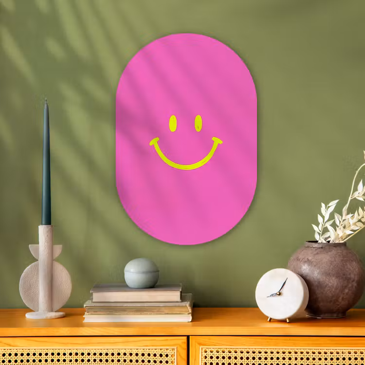 Smiley - Vrolijk - Roze Wandcirkel Ovaal Forex klein -sfeer2