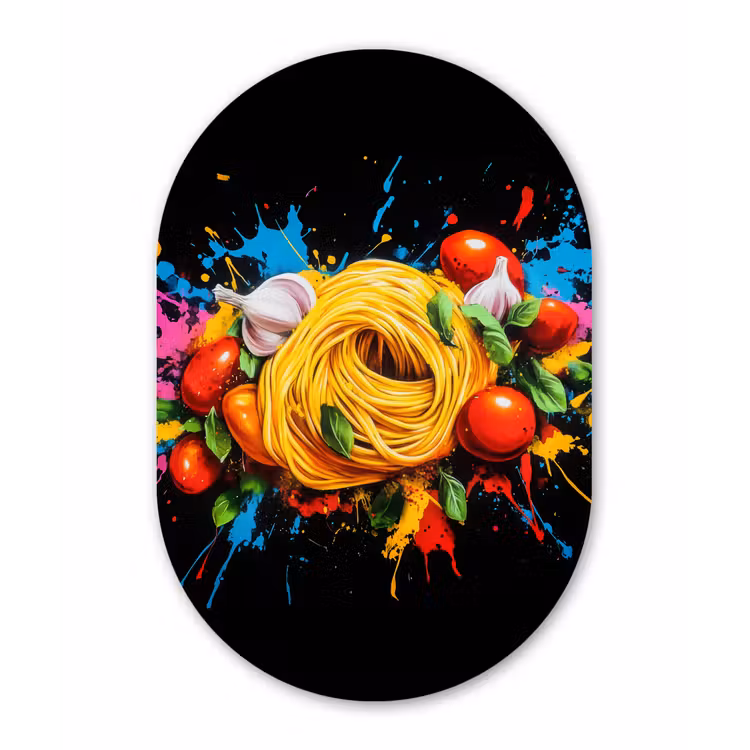 Spaghetti - Graffiti - Verf - Kleurrijk - Eten - Modern Wandcirkel Ovaal Forex klein -3d