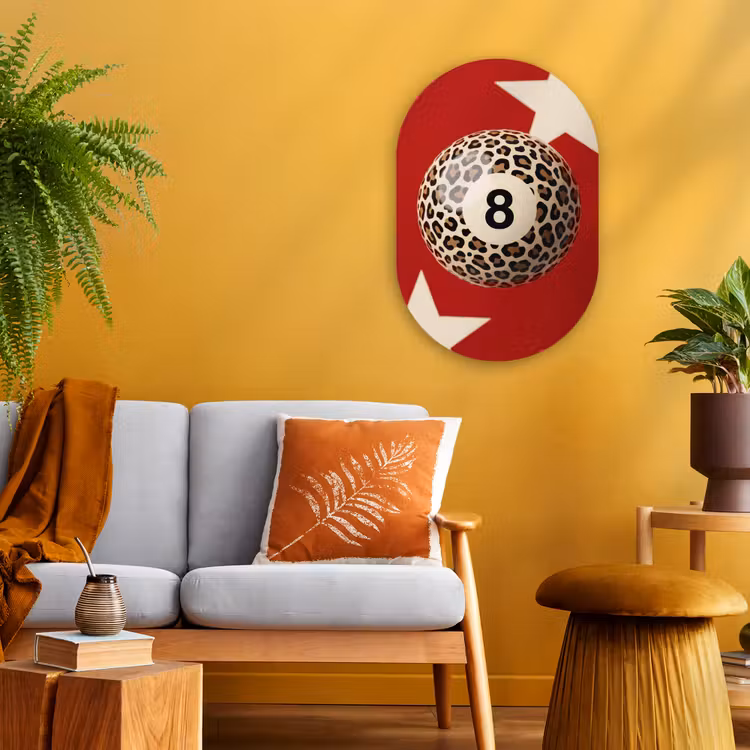 Spel - Dierenprint - Nummer 8 - Modern - Rood Wandcirkel Ovaal Forex klein -sfeer4