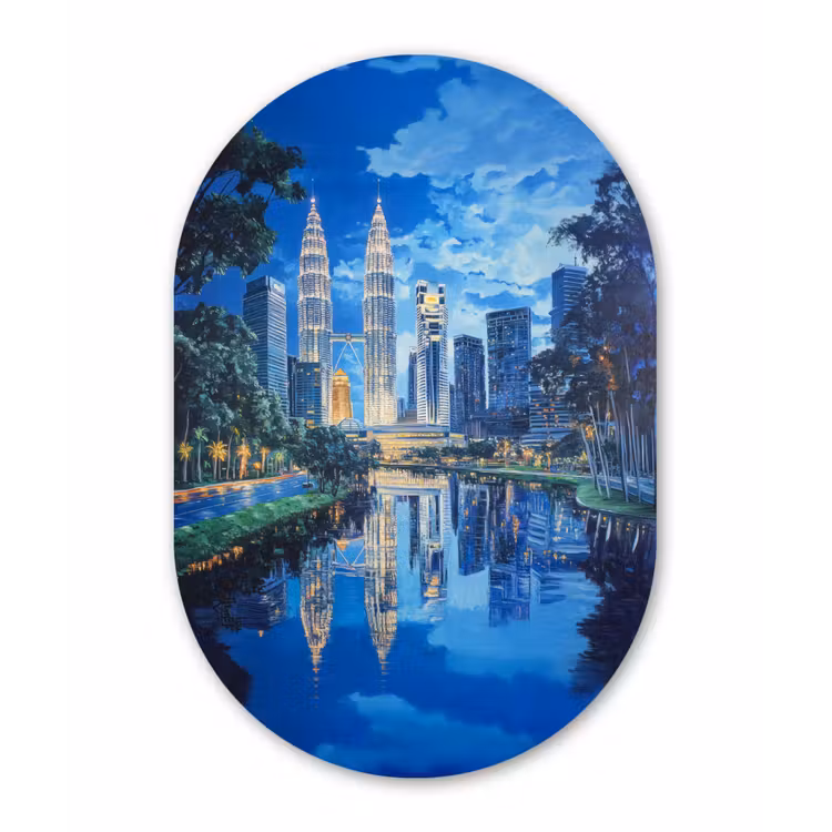 Stad Kuala Lumpur - Skyline - Wolkenkrabbers - Water Wandcirkel Ovaal Forex klein -3d