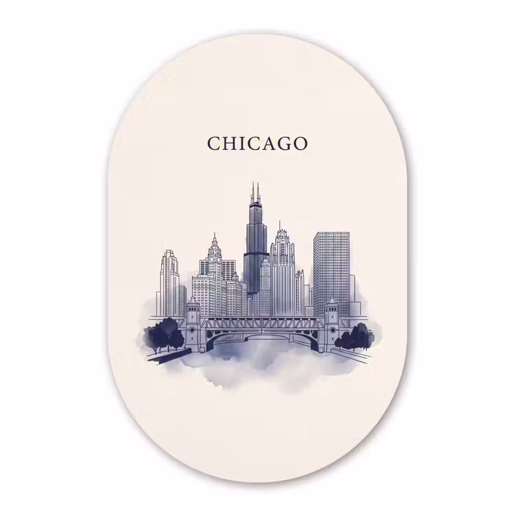Stad - Skyline - Architectuur - Lijntekening - Blauw Wandcirkel Ovaal Forex klein -3d