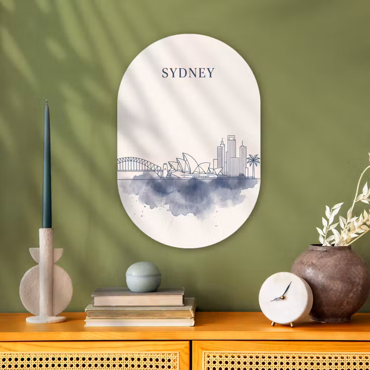 Stad - Skyline - Architectuur - Minimalistisch - Blauw Wandcirkel Ovaal Forex klein -sfeer2