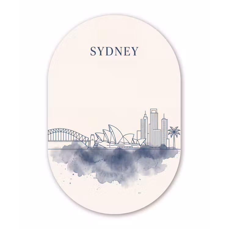 Stad - Skyline - Architectuur - Minimalistisch - Blauw Wandcirkel Ovaal Forex klein -3d