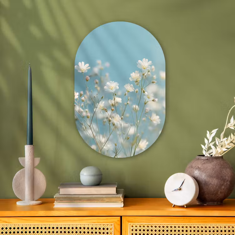 Stengels - Bloemen - Lucht - Wit Wandcirkel Ovaal Forex klein -sfeer2