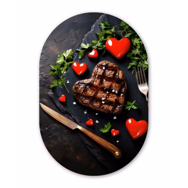 Steak - Hart - Bestek Wandcirkel Ovaal Forex klein -3d