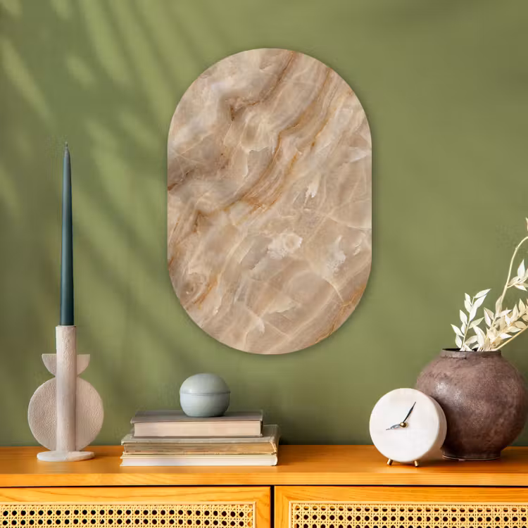 Steen - Ader - Natuur - Modern - Beige Wandcirkel Ovaal Forex klein -sfeer2