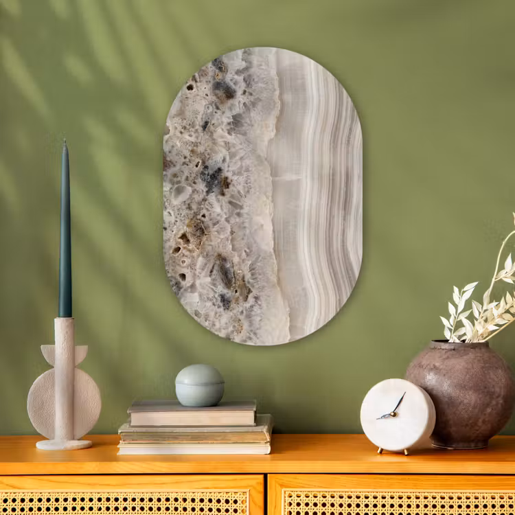 Steen - Textuur - Abstract - Beige - Wit Wandcirkel Ovaal Forex klein -sfeer2